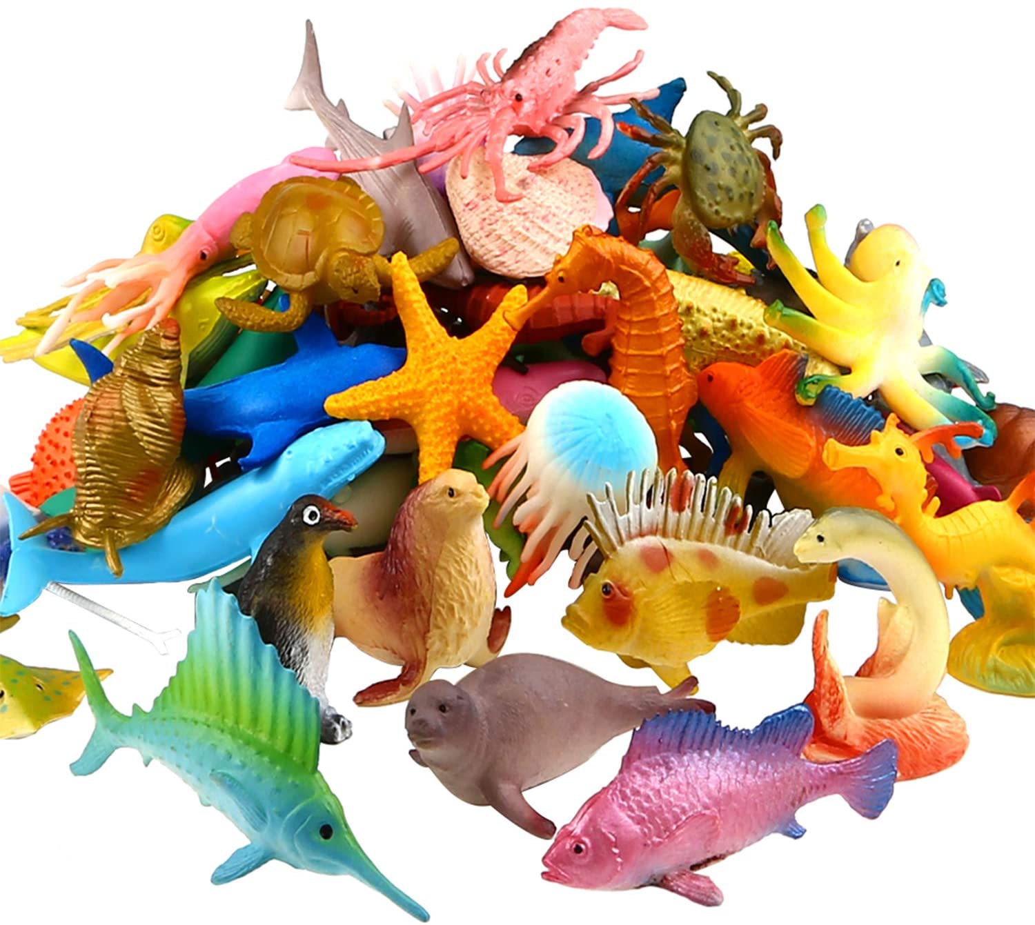 Ocean Sea Animal. 52 Pack Assorted Mini Vinyl Plastic Animal Toy Set