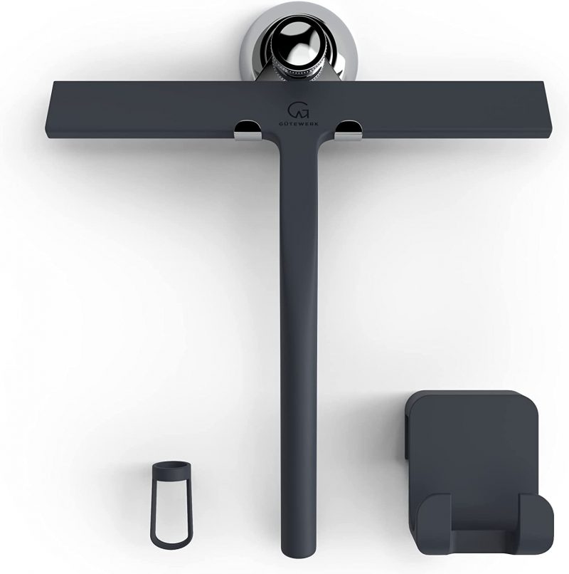 GÜTEWERK Shower Squeegee Black 9 in - incl. Chrome Suction Cup Hook
