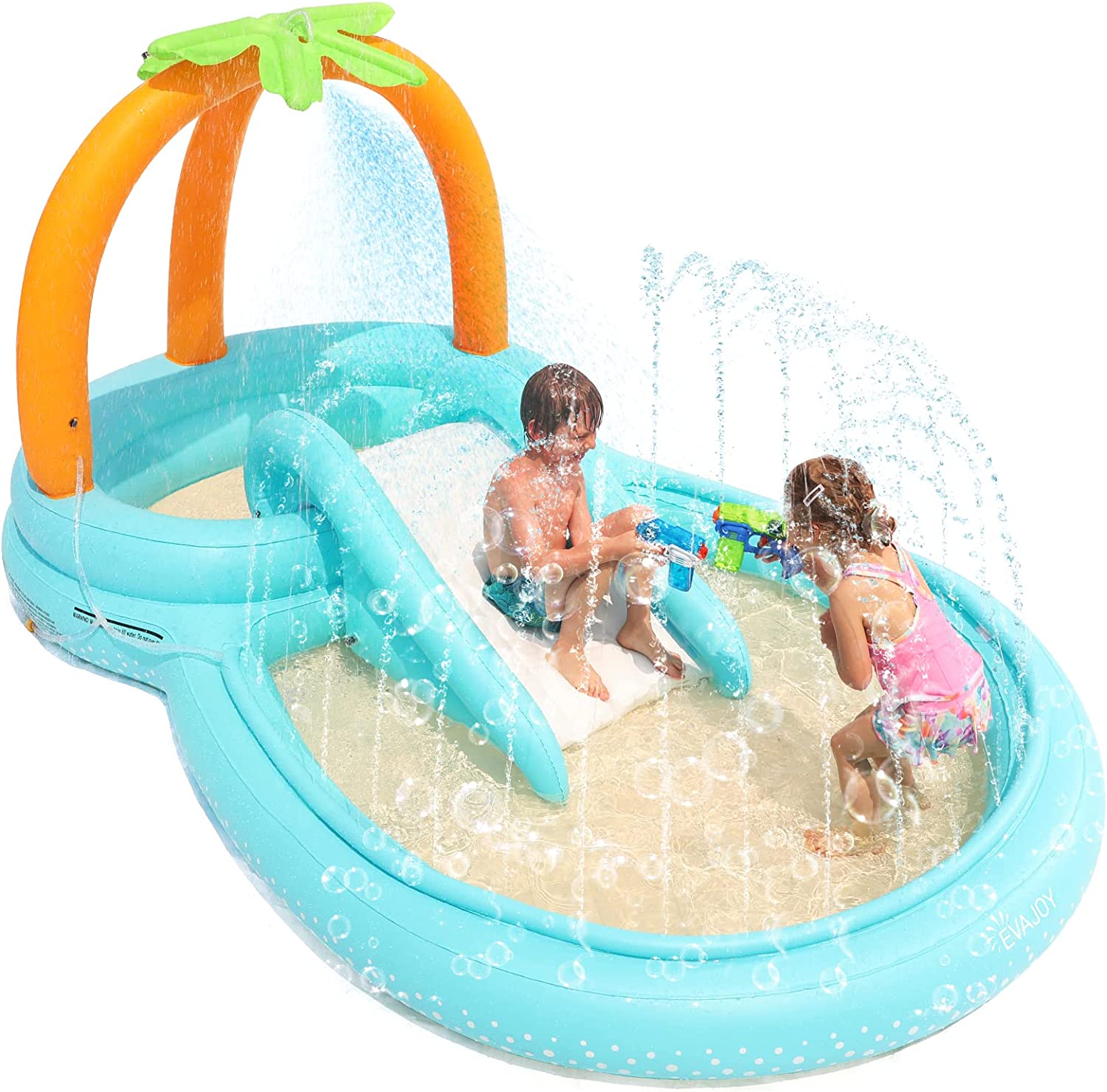 Kiddie Pool. Evajoy Inflatable Play Center Kids Pool with Slide. Water Sprayers Thickened Wear-Resistant Full-Sized Swimming Pool for Kids Toddler Children. Garden Backyard & Indoor Use 110x71x53