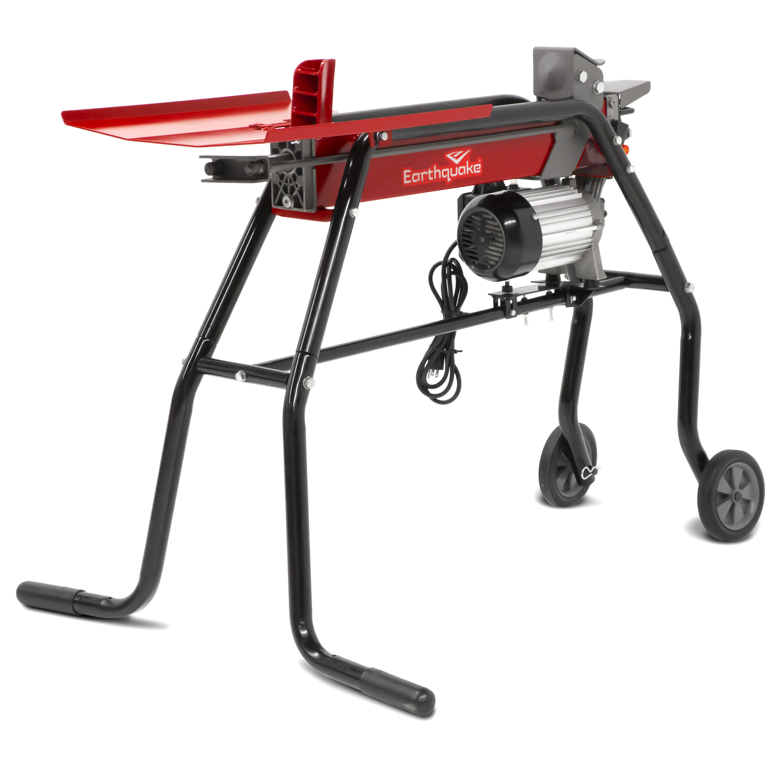 EARTHQUAKE 32229. 5-ton Electric Log Splitter with Stand and Tray. 1500-Watt Motor. Precision Pump Gears. Copper Motor Windings. Sturdy Transport Wheels