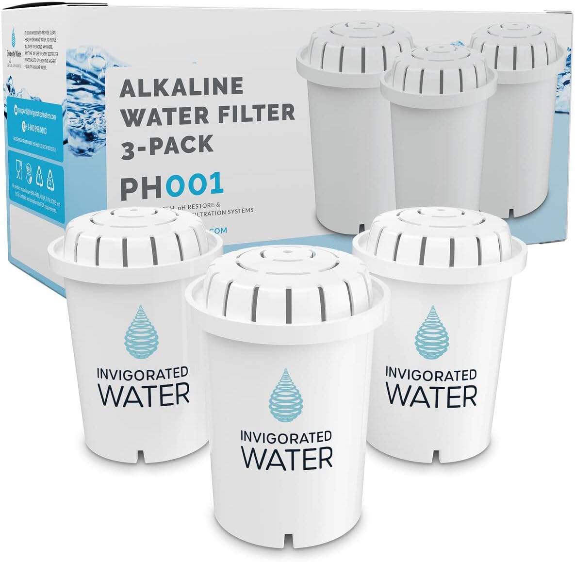 Invigorated Water PH001 - White Alkaline Water Filter – Replacement Water Filter By Invigorated Water – Water Filter Cartridge - For Invigorated Living Pitcher. 300 Gallon Capacity (3 pack)