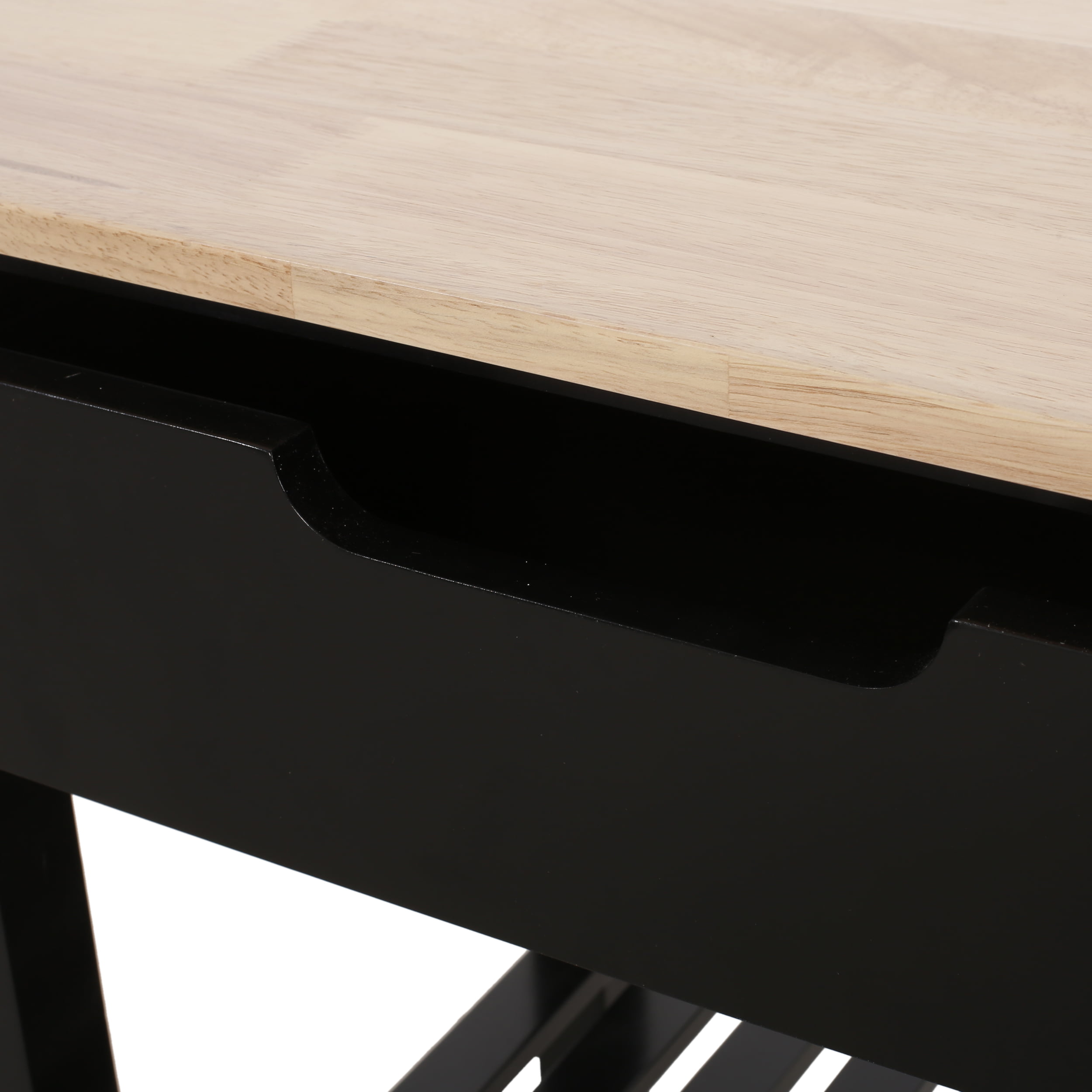 Noble House Treutlen Wood Kitchen Cart with Wheels. Black and Natural