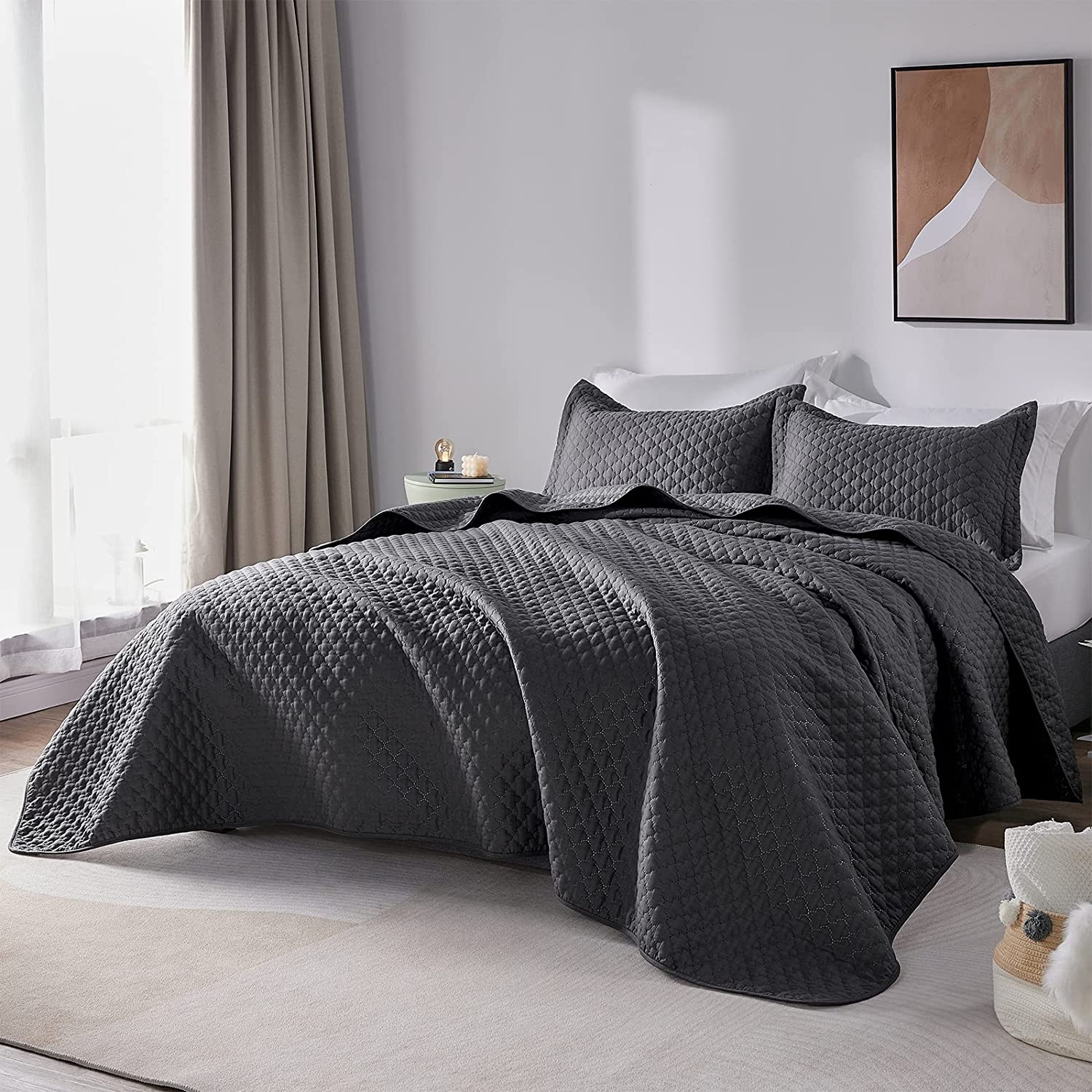 CozyLux Summer Quilt Sets Twin Size Dark Grey 2 Pieces