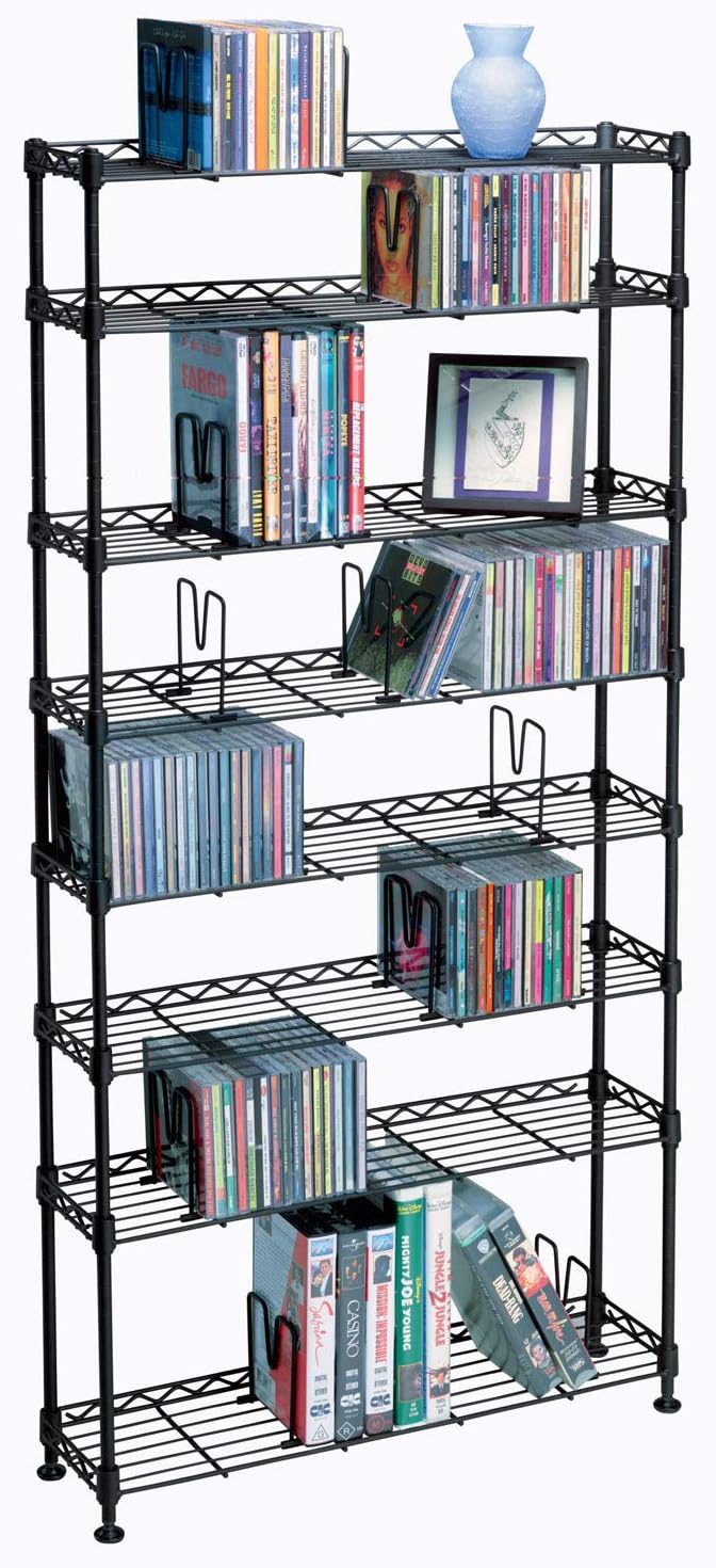 Atlantic Maxsteel 8-Tier Heavy Gauge Steel Wire Storage Shelving. holds up to 440 CD; or 228 DVD; or 264 Blu-Ray/Video Game discs. also great for organize collectable/memorabilia. in Black – PN 3020
