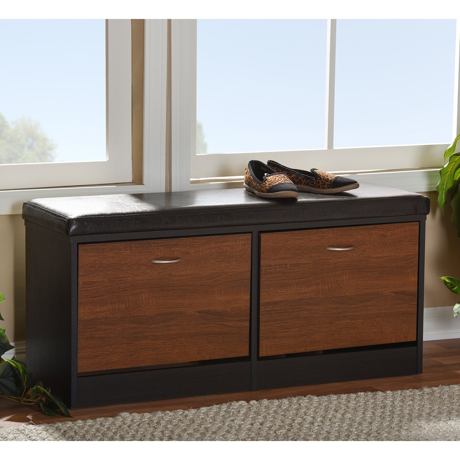 Baxton Studio Foley Entryway Cushioned Bench Shoe Rack Cabinet Organizer