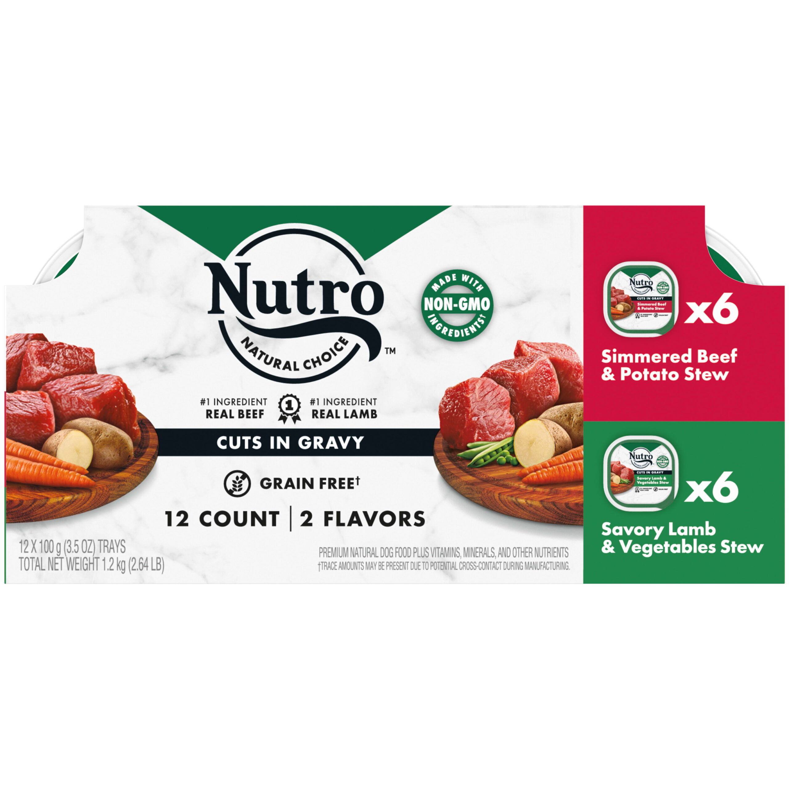 (12) NUTRO Cuts in Gravy Beef & Potato. Lamb & Vegetable Wet Dog Food Variety Pack. 3.5 oz. Trays