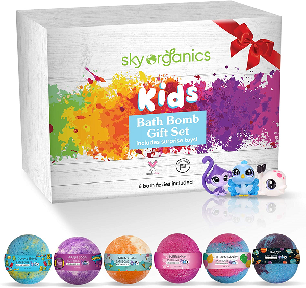 Sky Organics Kids Bath Bombs Gift Set with Surprise Toys Inside Fun Assorted