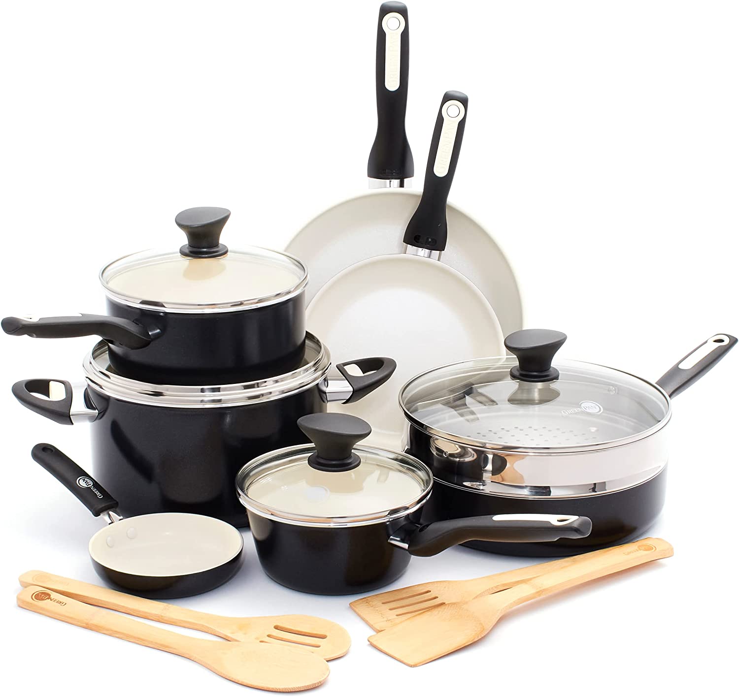 Greenpan  Rio 16pc Ceramic Nonstick Cookware Set. Black