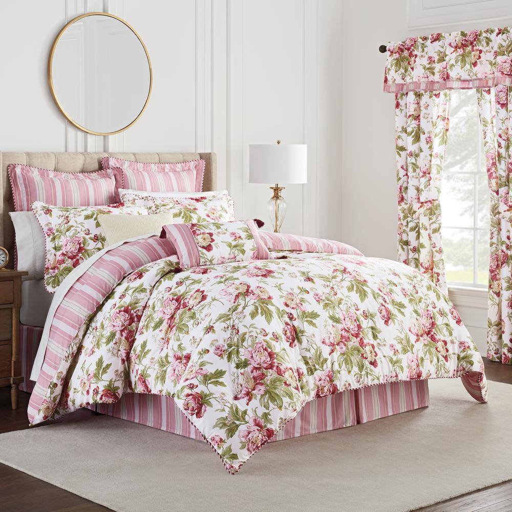 Waverly  forever Peony 4-Piece Berry Floral Cotton King Comforter Set