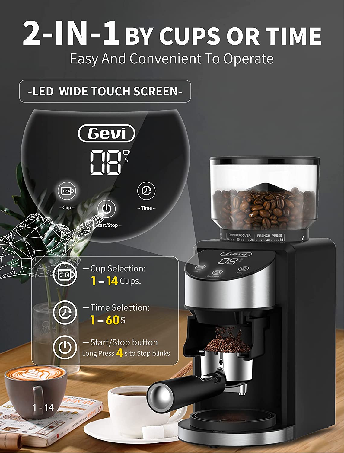 Gevi Burr Coffee Grinder. Adjustable Burr Mill with 35 Precise Grind Settings. Electric Coffee Grinder for Espresso/Drip/Percolator/French Press/ American/ Turkish Coffee Makers. 120V/200W. Black