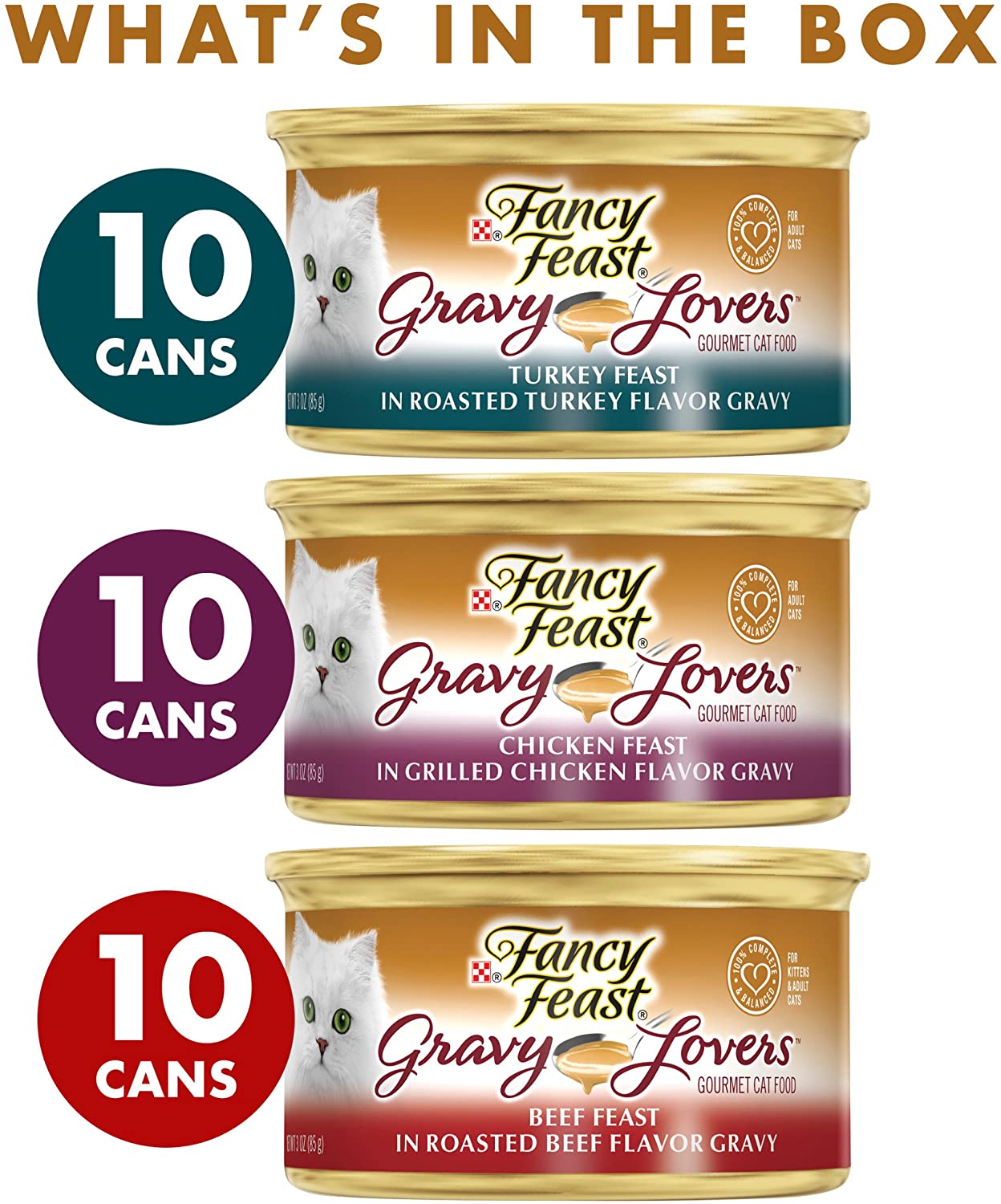 Purina Fancy Feast Gravy Wet Cat Food Variety Pack. Gravy Lovers Poultry & Beef Feast Collection - (30) 3 oz. Cans
