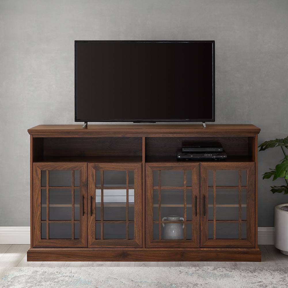 Welwick Designs  58 in. Dark Walnut Wood TV Stand Fits TVs Up to 64 in. with Storage Doors