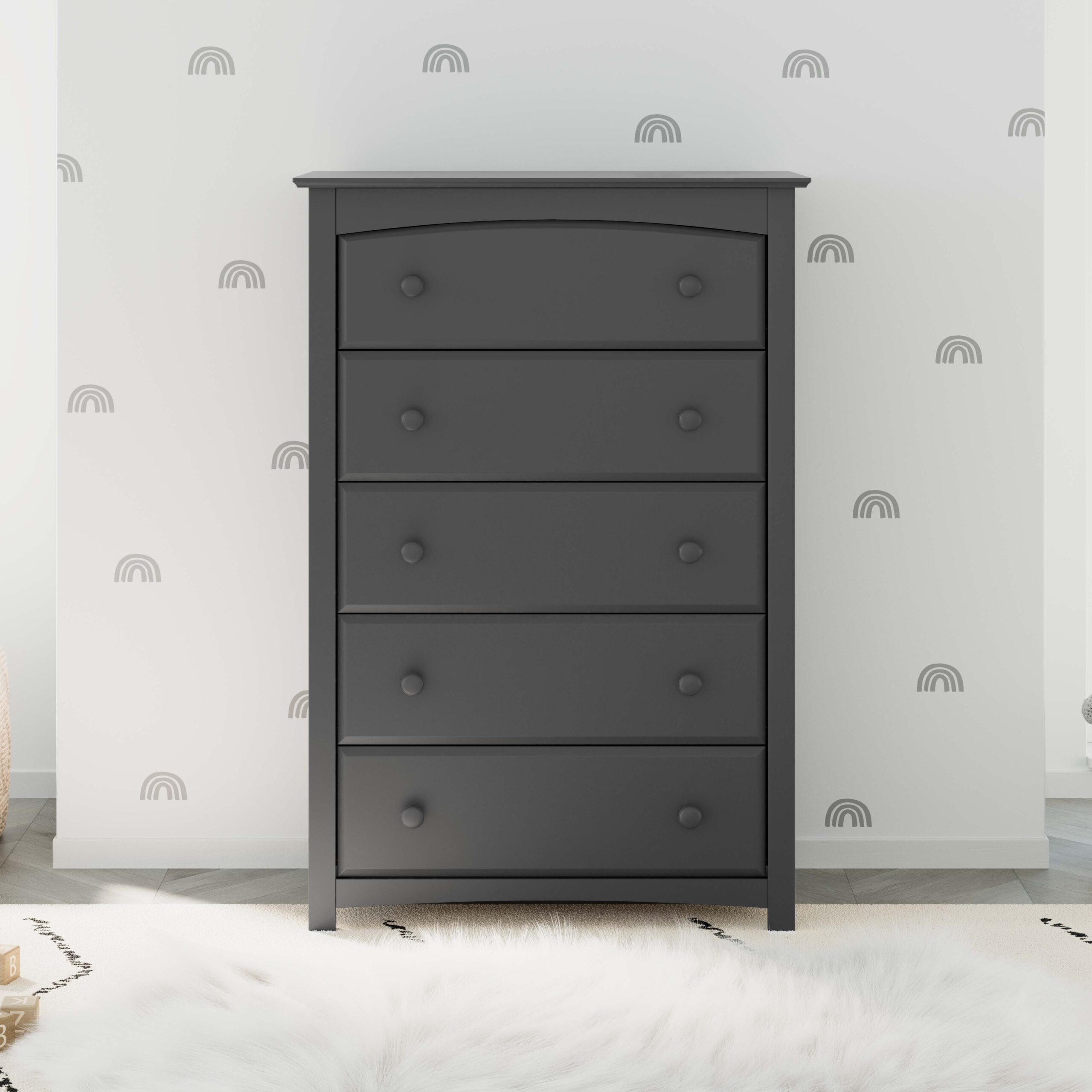 Storkcraft Kenton 5 Drawer Modern Vertical Dresser Gray