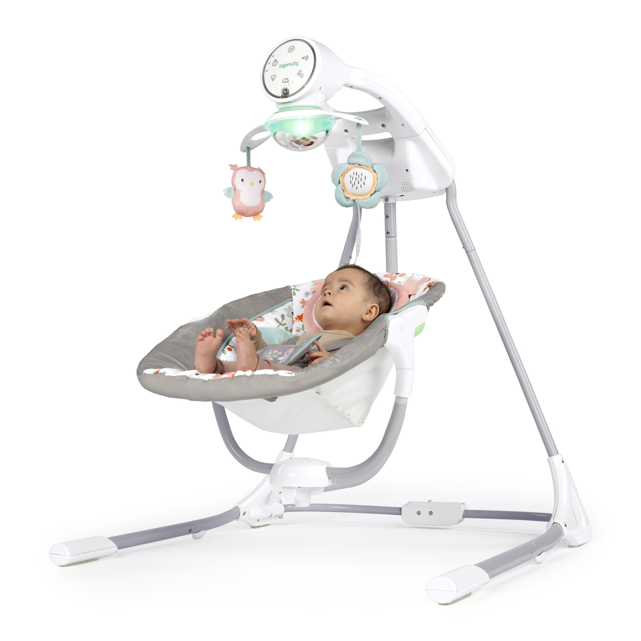 Ingenuity InLighten 5-Speed Baby Swing. Swivel Infant Seat. Nature Sounds. Lights - Nally