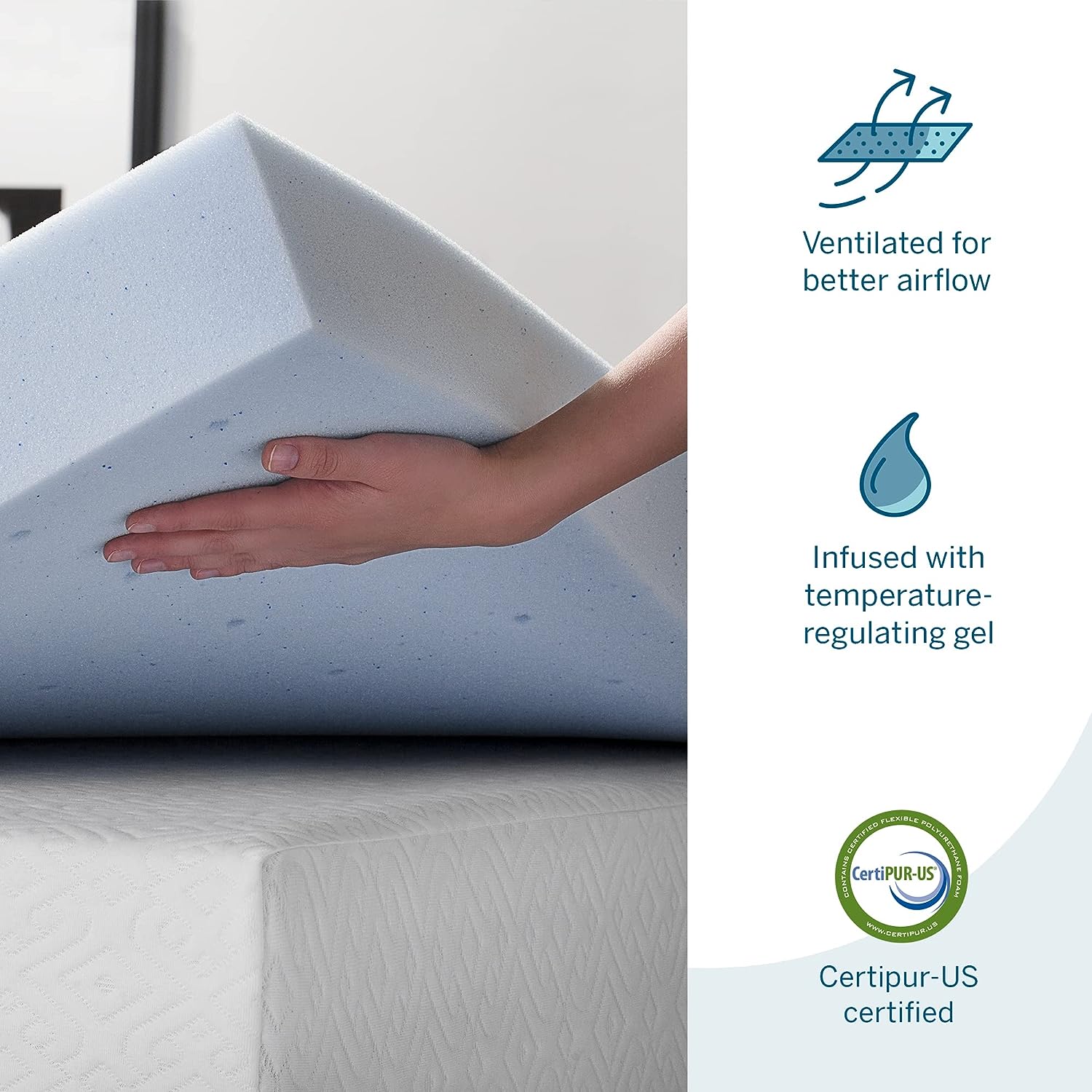 LUCID 4 Inch Gel Memory Foam Mattress Topper. Ventilated Design. Ultra Plush. CertiPUR-US Certified. Full Blue