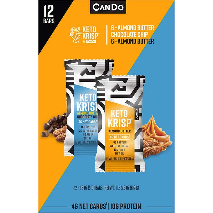Generic CanDo Keto Krisp Almond Butter Bars. Variety Pack. 1.8 oz. 12 ct