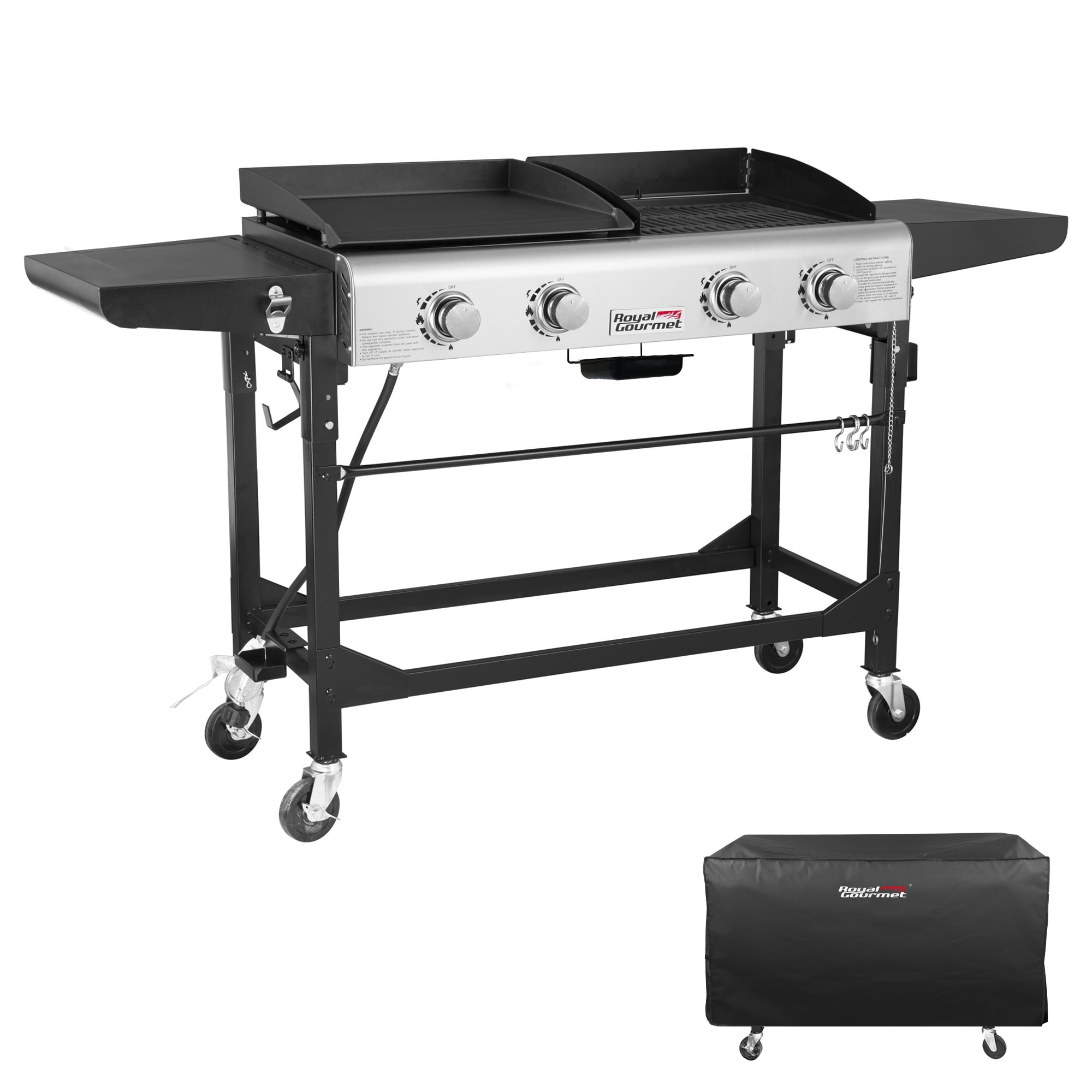 Royal Gourmet GD401C Premium 4-Burner 48000-BTU Folding Gas Grill and Griddle. With Cover