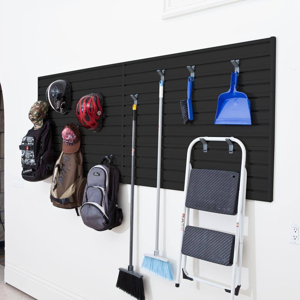 Flow Wall FWS-4812-6BB11 Modular Garage Wall Panel Set with Storage Hooks in Black (14-Piece)