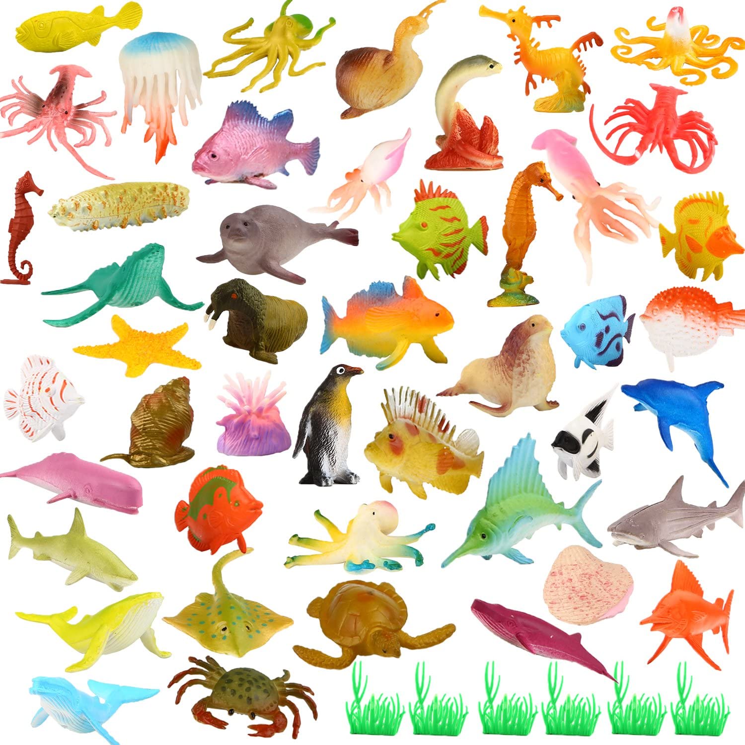 Ocean Sea Animal. 52 Pack Assorted Mini Vinyl Plastic Animal Toy Set