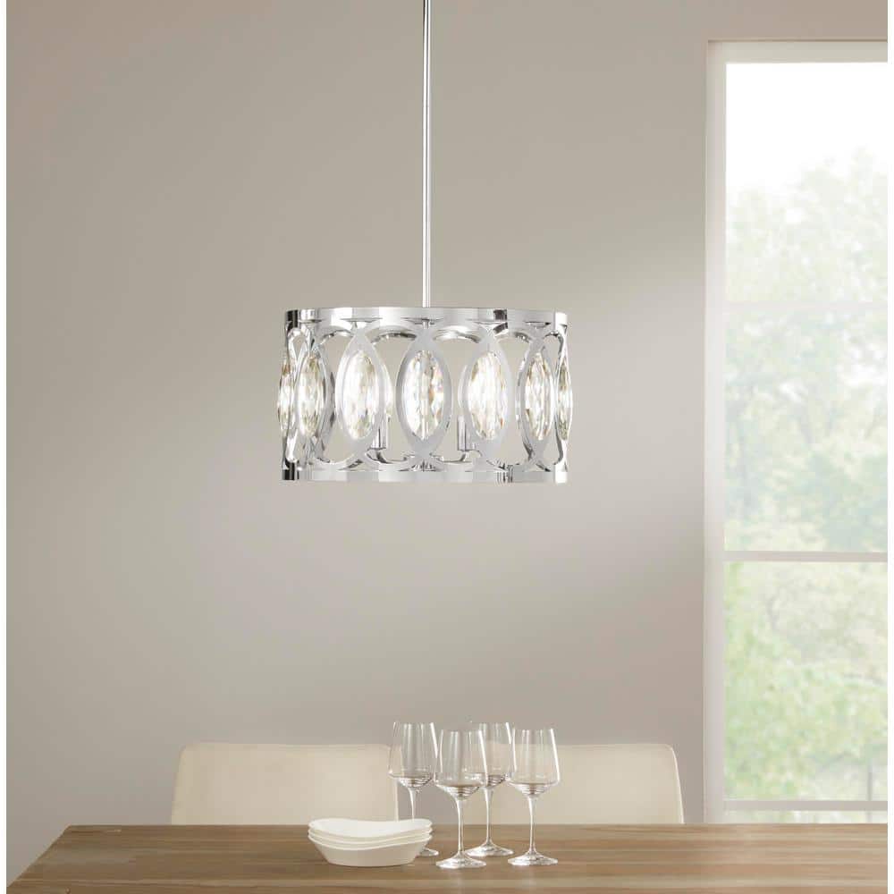 Home Decorators Collection 37809-HBU Westchester 4-Light Polished Chrome Round Drum Pendant Hanging Light. Glam Styled Kitchen Pendant