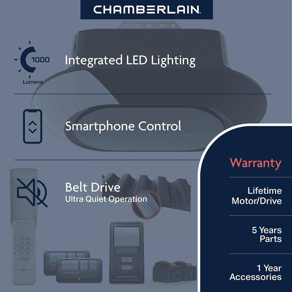 Chamberlain B4603T 3/4 HP Belt Drive LED Smart Garage Door Opener