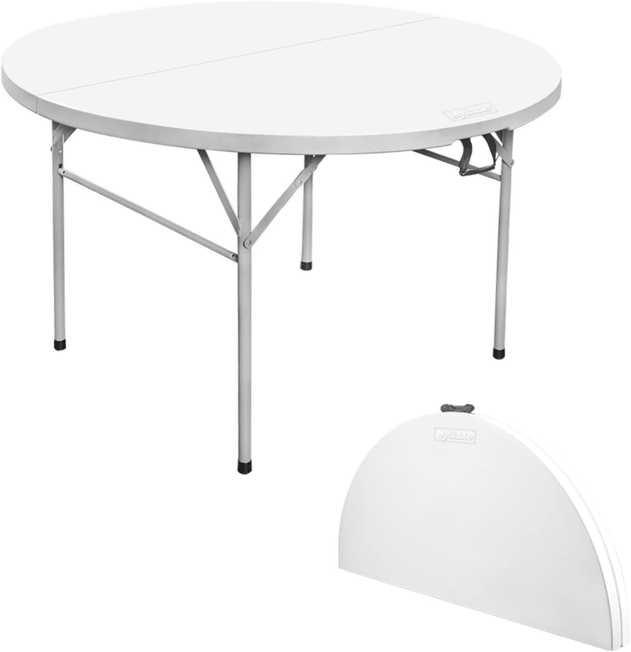 Byliable Round Folding Table 48 inch Bi-Fold White Plastic Folding Table Circle Card Table for Outdoor Party Banquet Tables Wedding Event