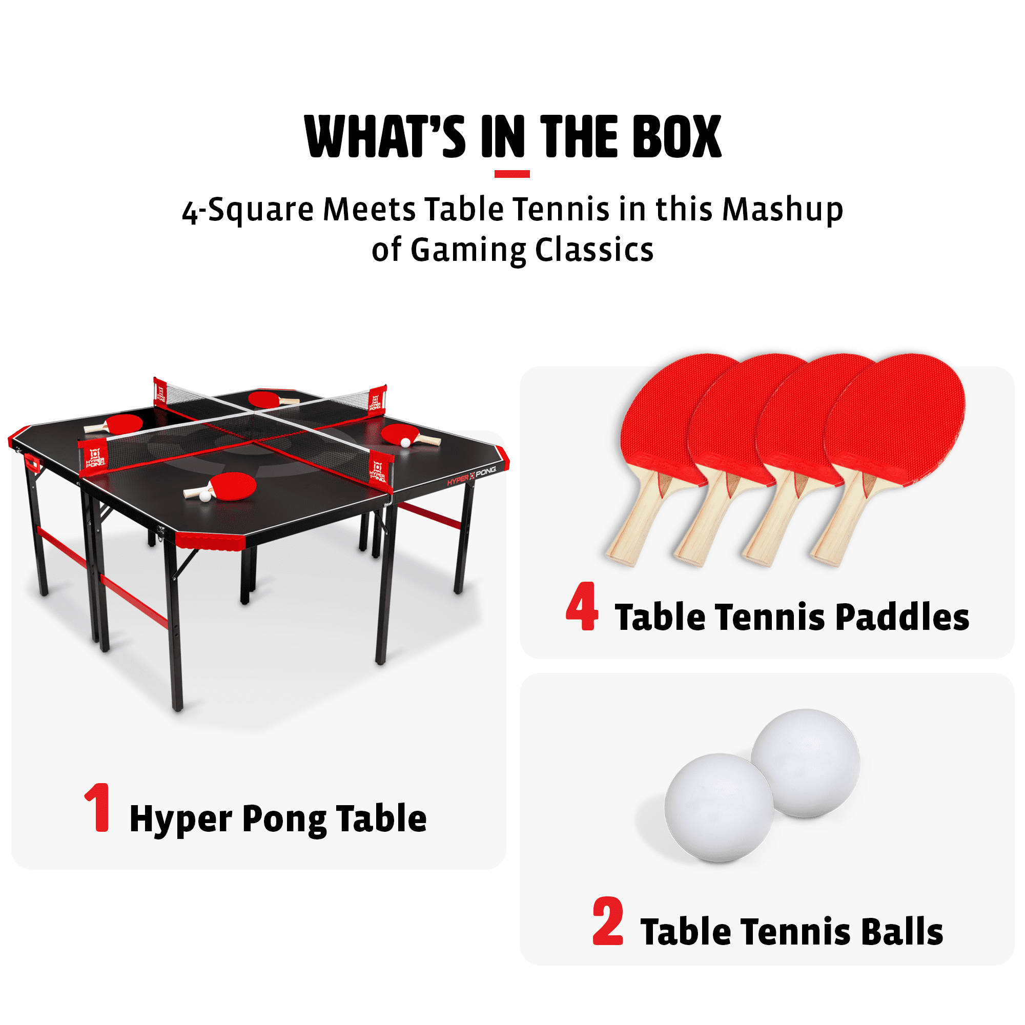 Hyper Pong 4 Way Table Tennis Table. Folding 4 Player 9mm thick Ping Pong Table for Game Rooms and Basements