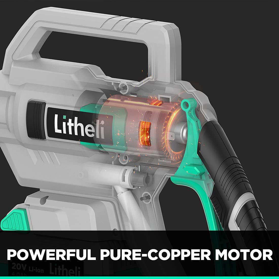 Litheli 20V Cordless Pressure Washer. Portable Power Washer Cleaner. High Pressure Car Washer. 3.2 Lbs Lightweight. Adjustable Nozzle. with 4.0 Ah Battery & 2.4 A Charger