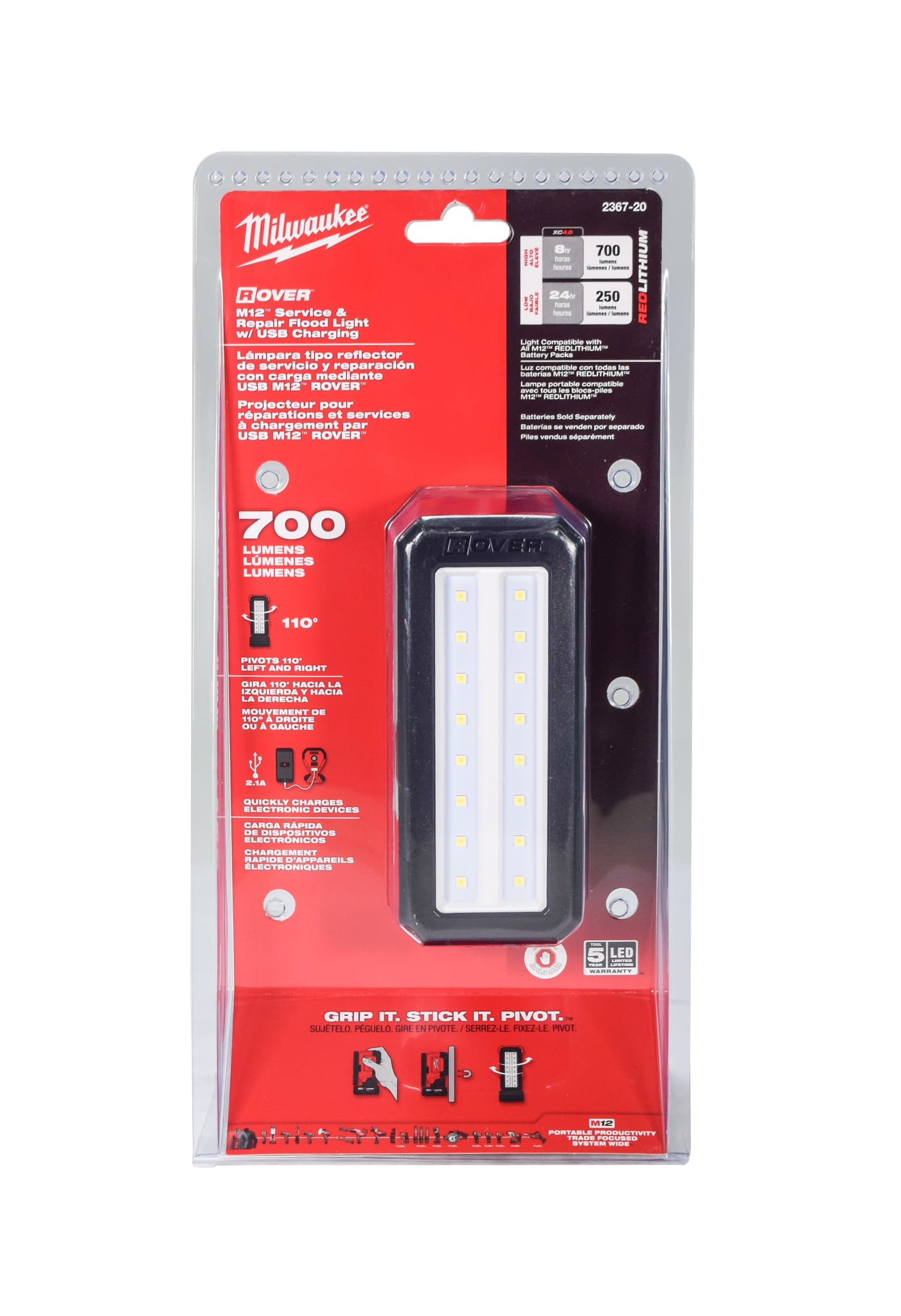 Milwaukee 2367-20 M12 ROVER Service and Repair Flood Light with USB Charging