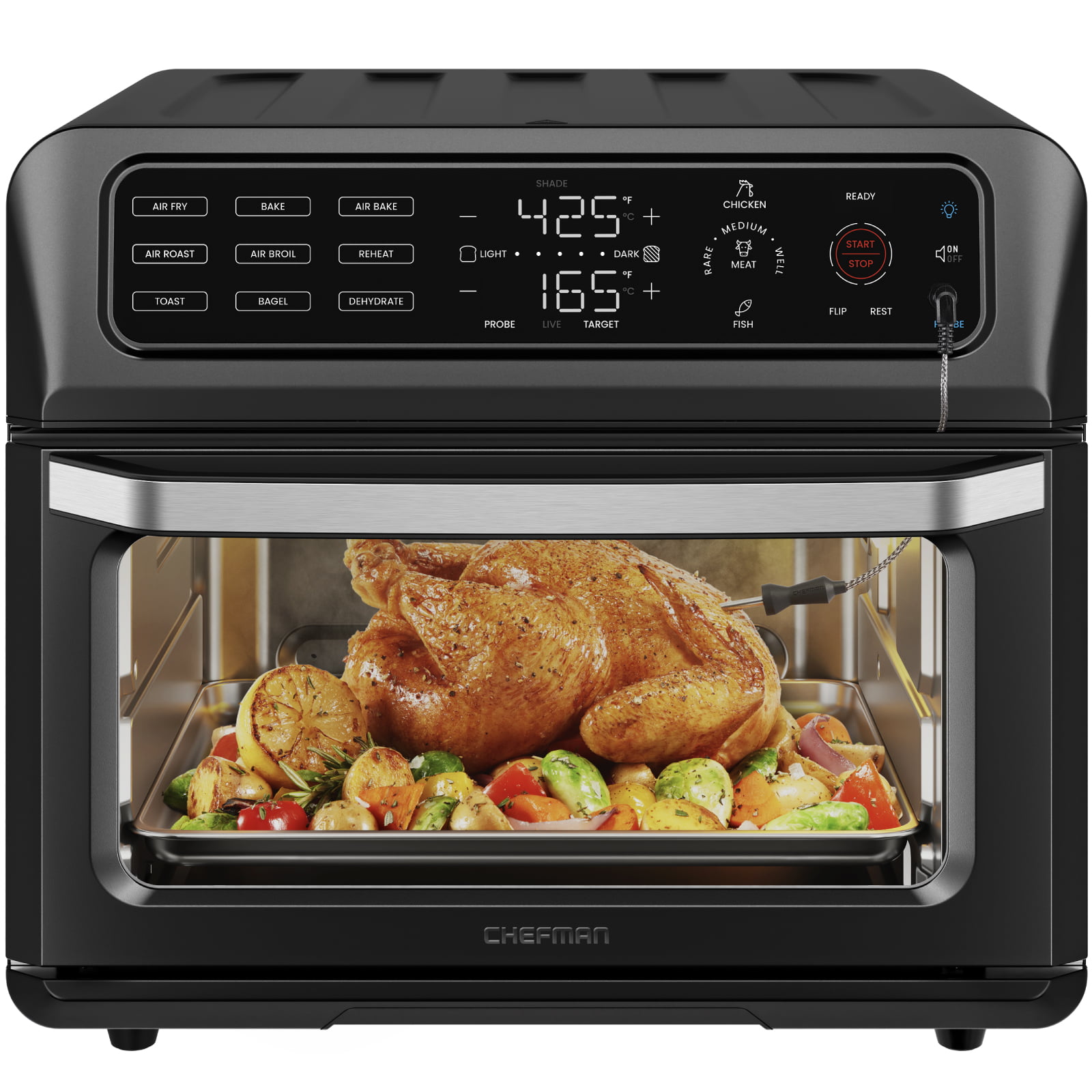 Chefman Air Fryer Toaster Oven Combo with Probe Thermometer.10 Inch. 4 Slices of Toast. 20 Qt
