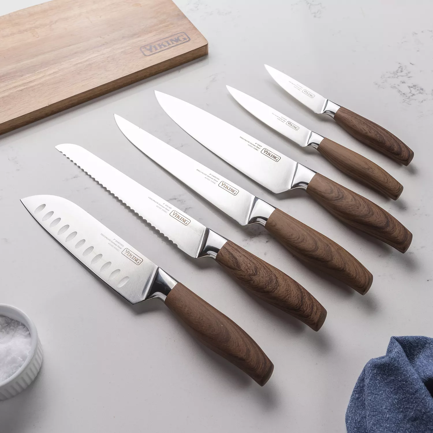 Viking German Steel Hollow Handle Professional Knife Set. 6 Piece. brown