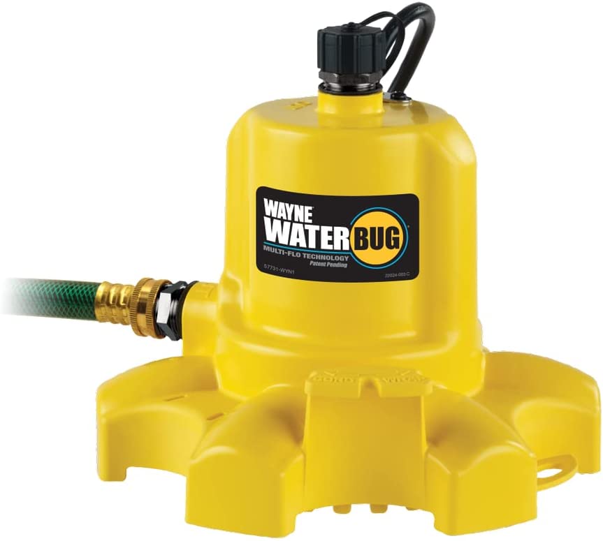 WAYNE Waterbug 1/6 HP 1350 GPH Submersible Multi-Flo Technology-Water Removal and Transfer Pump. Yellow