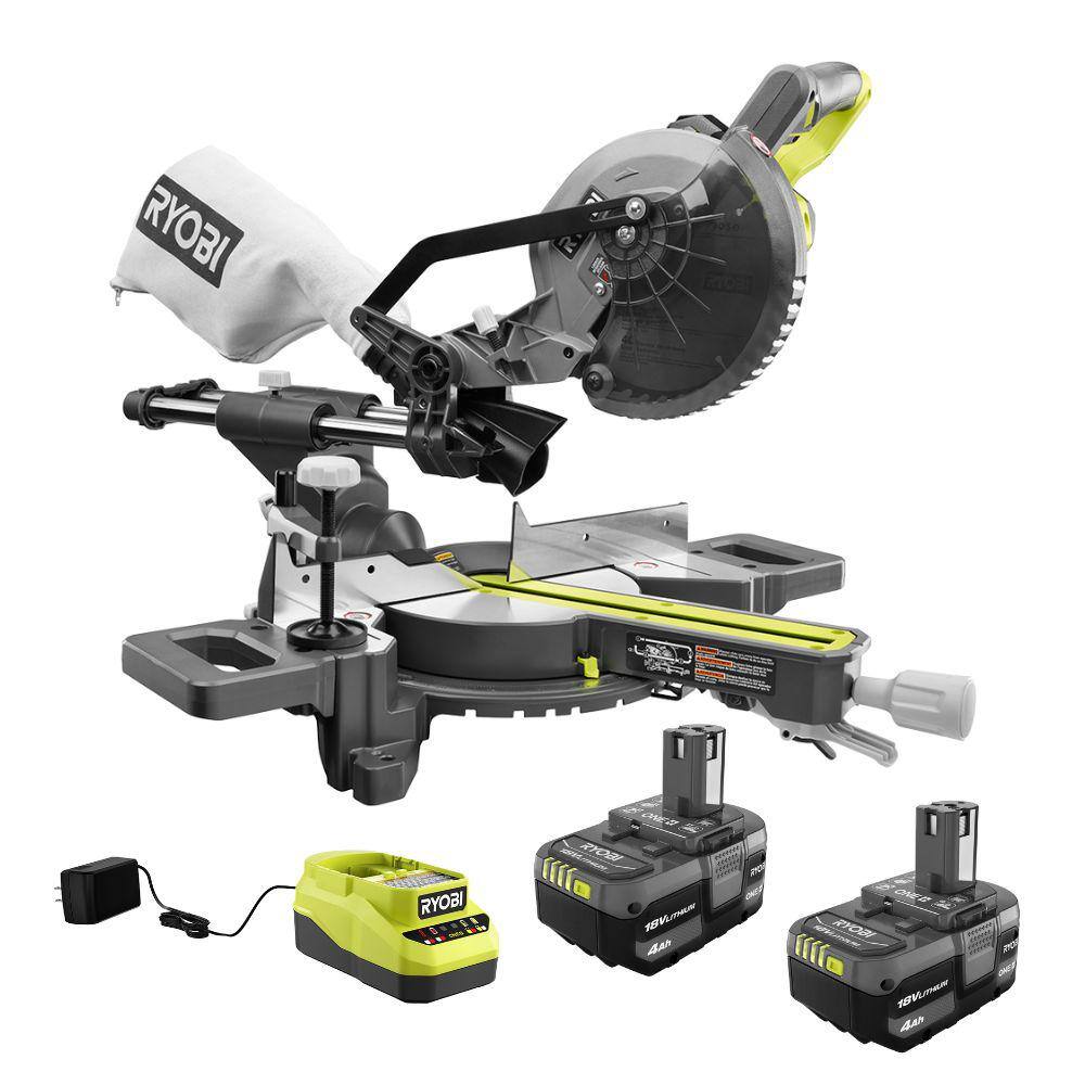 RYOBI PBT01B-PSK006 ONE+ 18V Cordless 7-1/4 in. Sliding Compound with (2) 4.0 Ah Batteries and Charger