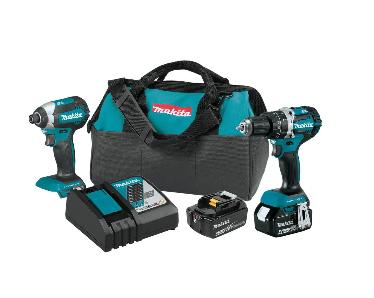 Makita XT269M 18V LXT Lithium-Ion Brushless Cordless Hammer Drill and Impact Driver Combo Kit (2-Tool) w/ (2) 4Ah Batteries. Bag
