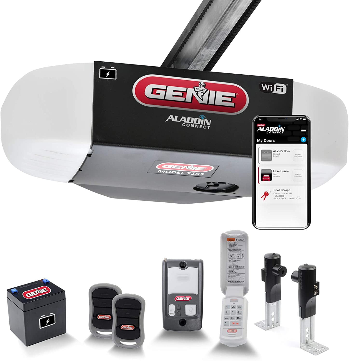Genie StealthDrive Connect Model 7155-TKV Smartphone-Controlled Ultra-Quiet Strong Belt Drive Garage Door Opener. Wi-Fi & Battery. Backup - Works with Amazon Alexa & Google Assistant