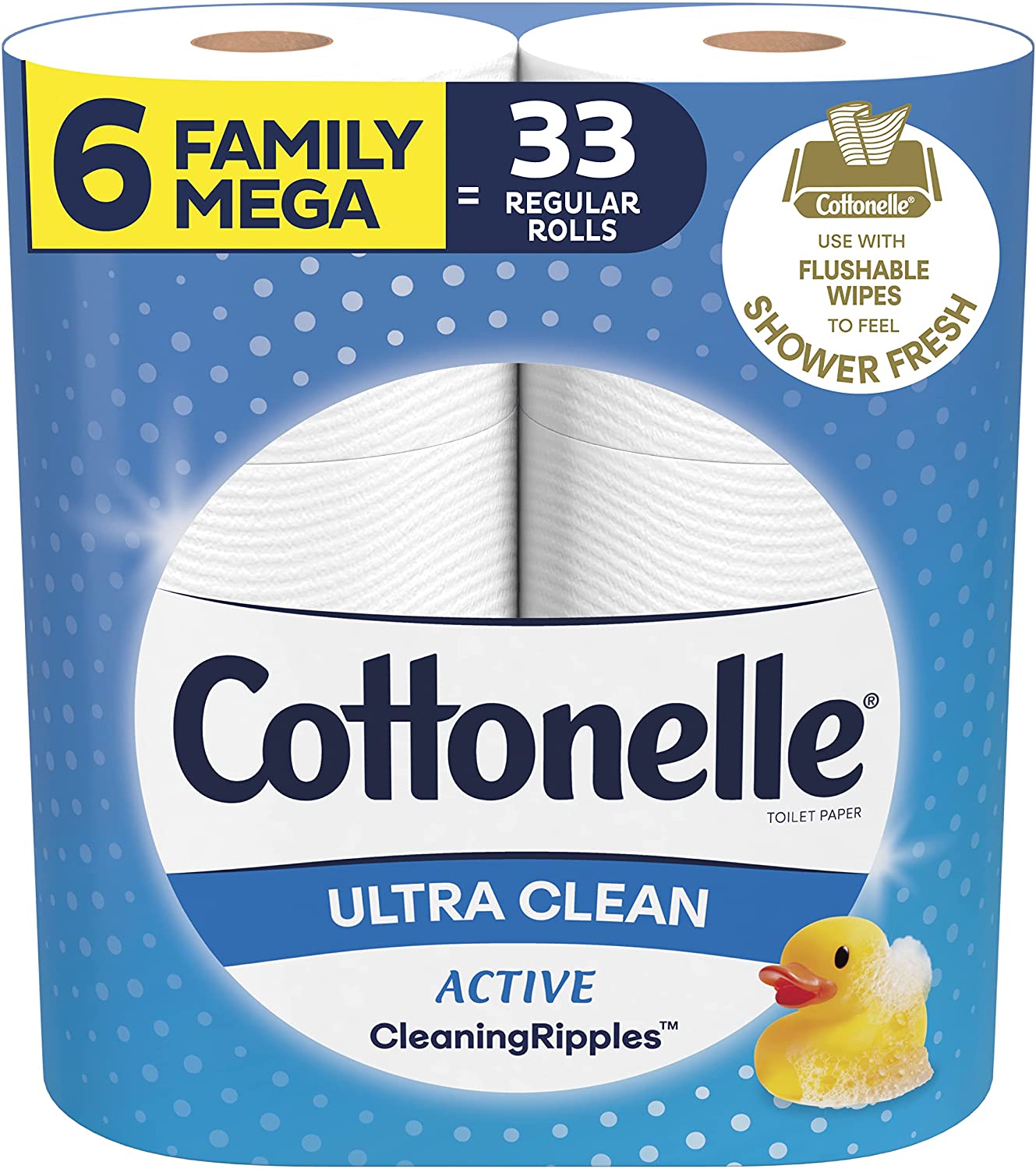 Cottonelle Ultra CleanCare Strong Toilet Paper. 6 Family Mega Rolls. Bath Tissue