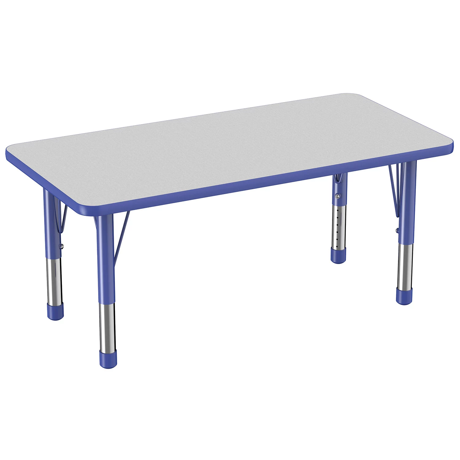 Factory Direct Partners 24″ x 48″ Rectangle T-Mold Adjustable Activity Table with Chunky Legs. Gray/Blue