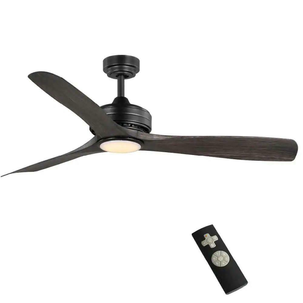 Home Decorators Collection 102L60MBKDDW Bayshire 60 in. LED Indoor/Outdoor Matte Black Ceiling Fan with Remote Control and White Color Changing Light Kit