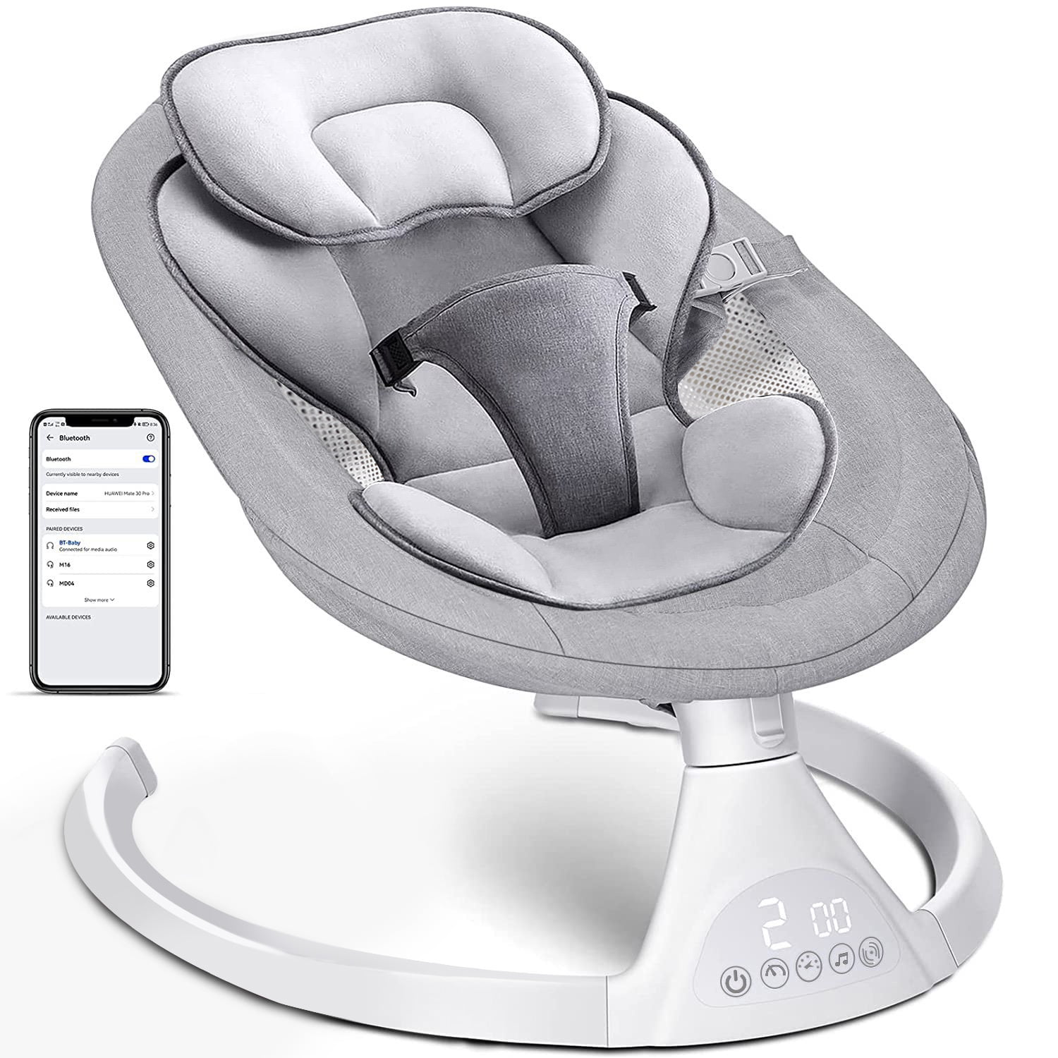 Baby Swing for Infants. Bluetooth Swing Electirc Baby Rocker Bouncer. Intelligent Auto-Sensing Swing with 5 Speed