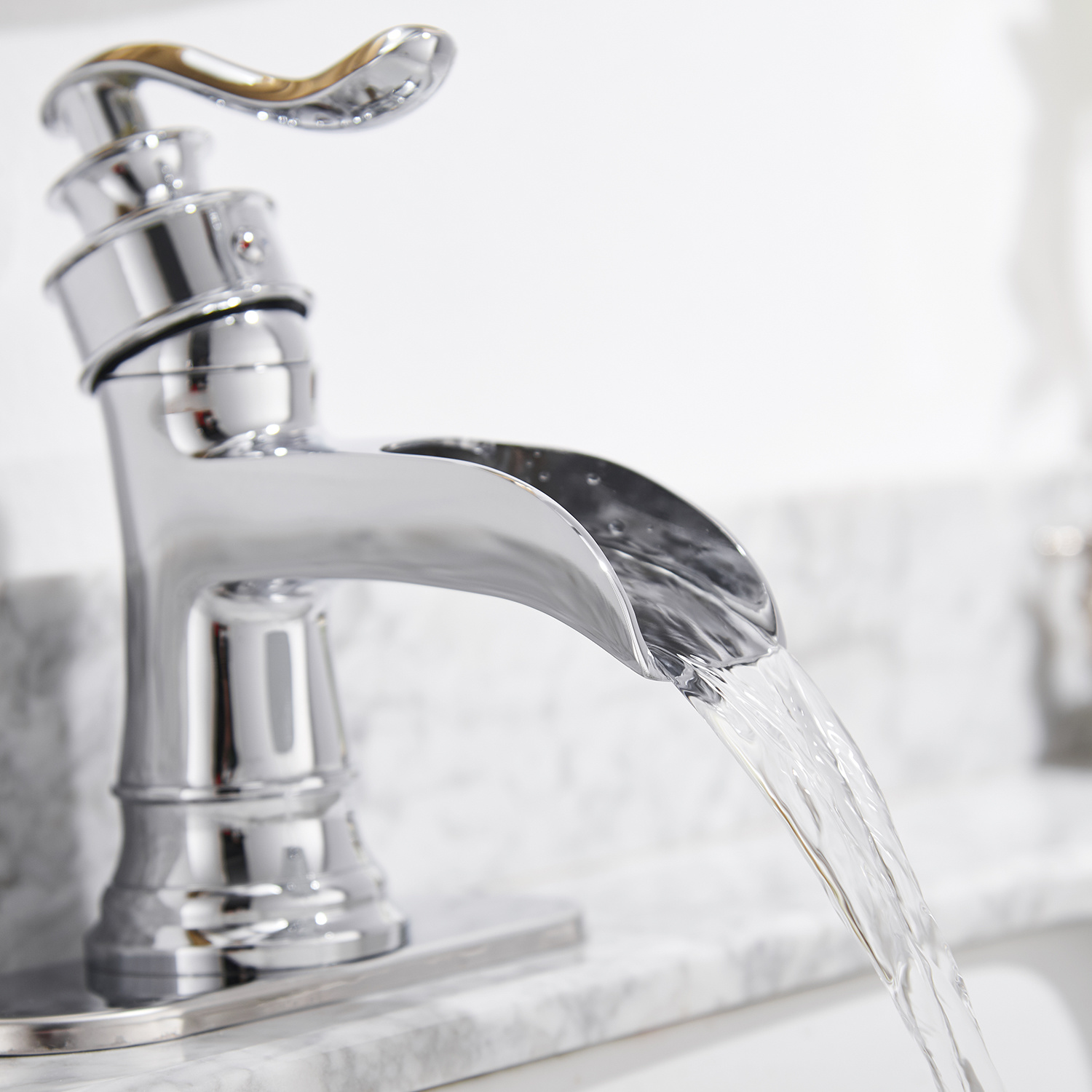 BWE Waterfall Single Hole Single-Handle Low-Arc Bathroom Faucet With Pop-up Drain Assembly in Polished Chrome