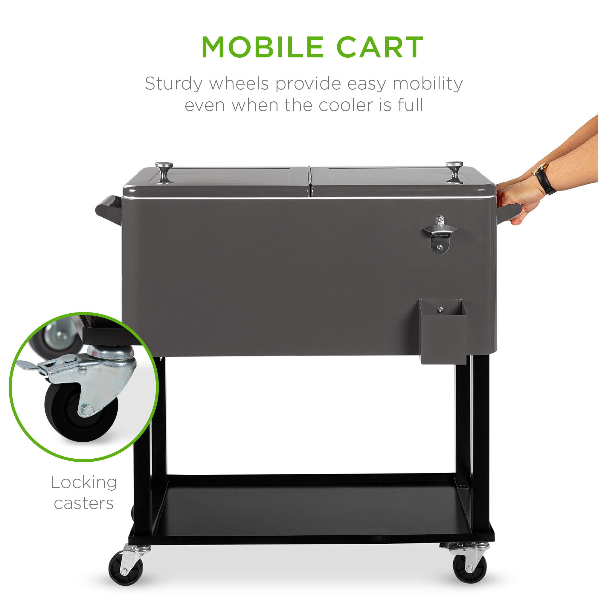 Best Choice Products 80qt Steel Rolling Cooler Cart w/ Bottle Opener. Catch Tray. Drain Plug. Locking Wheels - Gray