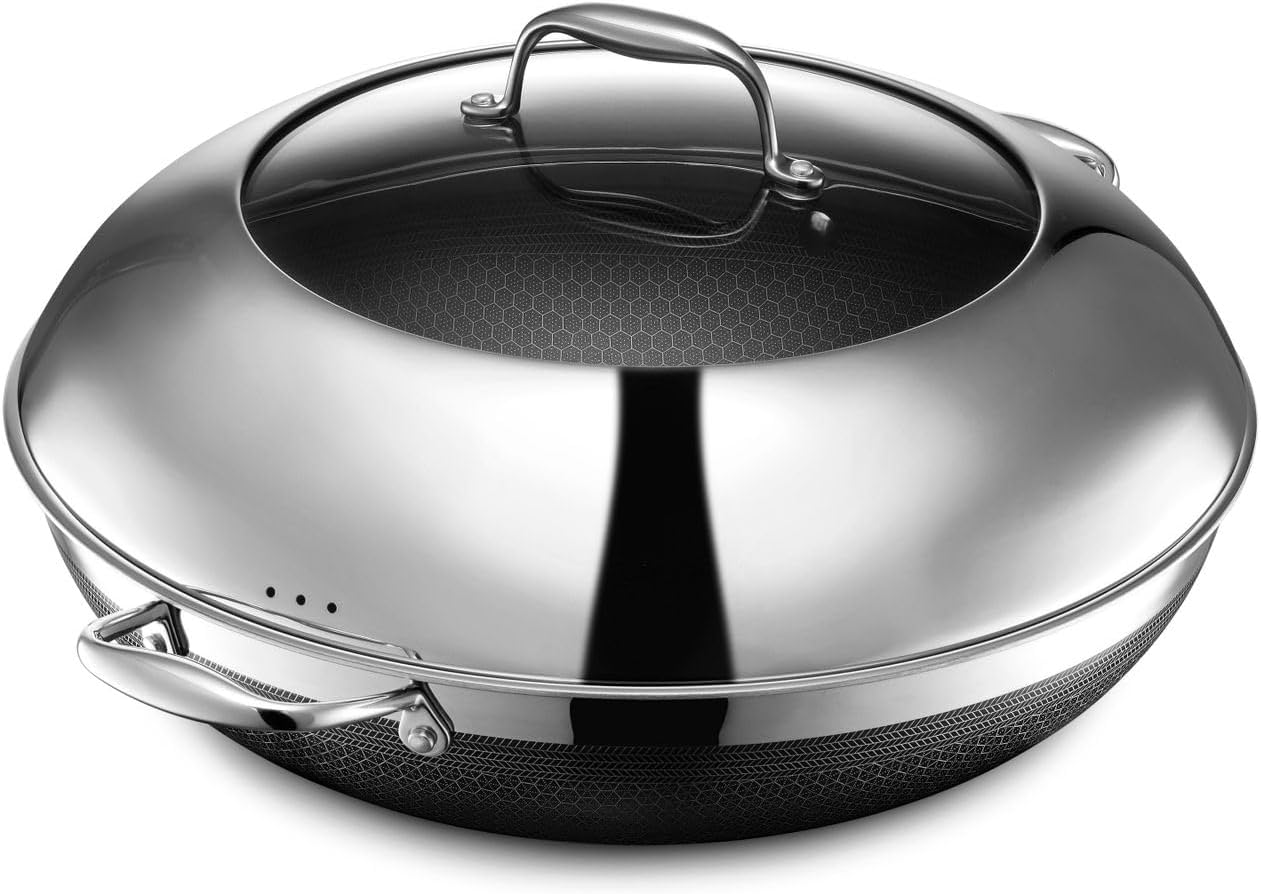 HexClad 14 Inch Hybrid Nonstick Wok and Lid. Dishwasher and Oven Friendly. Compatible with All Cooktops