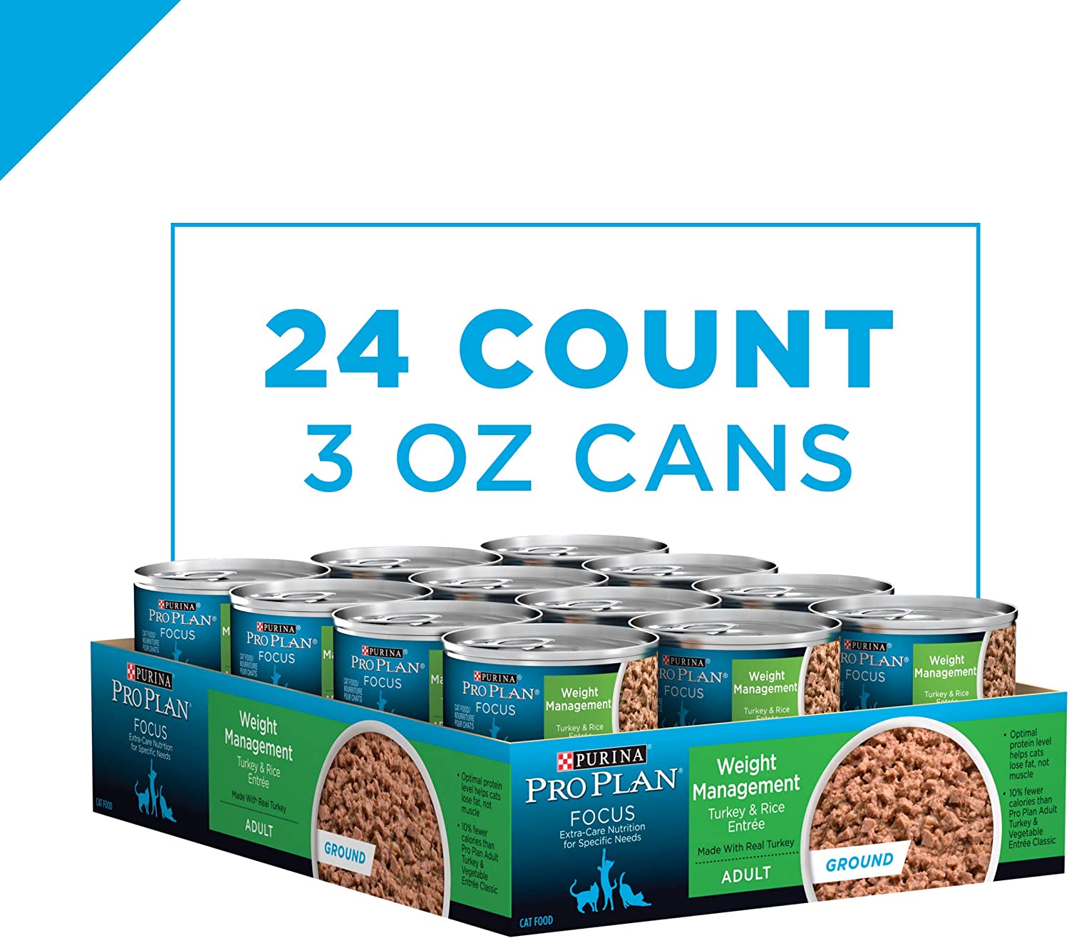 Purina Pro Plan Focus Adult Weight Management Ground Turkey & Rice Entree Canned Cat Food 3-oz case of 24