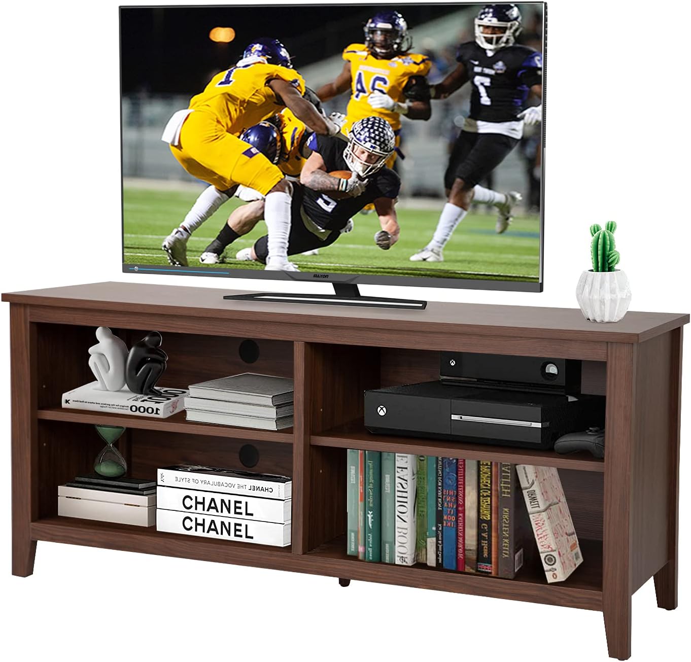 BestMassage Wood TV Stand TV Stand Fits 32-65 Inch Flat Screen TV Cabinet with 4-Shelf Storage Rolling Entertainment Center for Media Console Living Room Bedroom (Brown)
