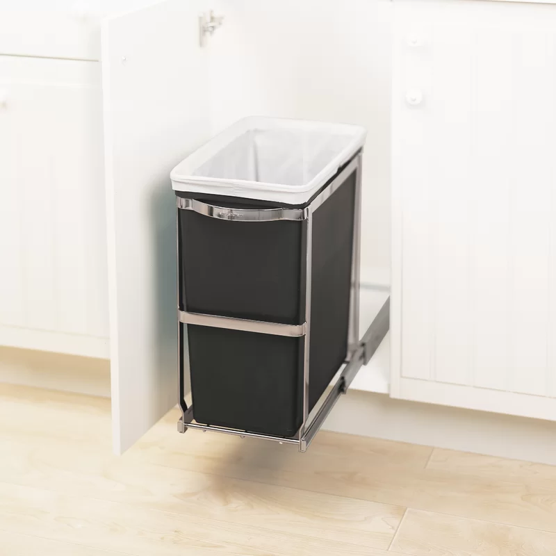 simplehuman 30 Liter / 8 Gallon Under Counter Kitchen Cabinet Pull-Out Trash Can. Heavy-Duty Steel Frame