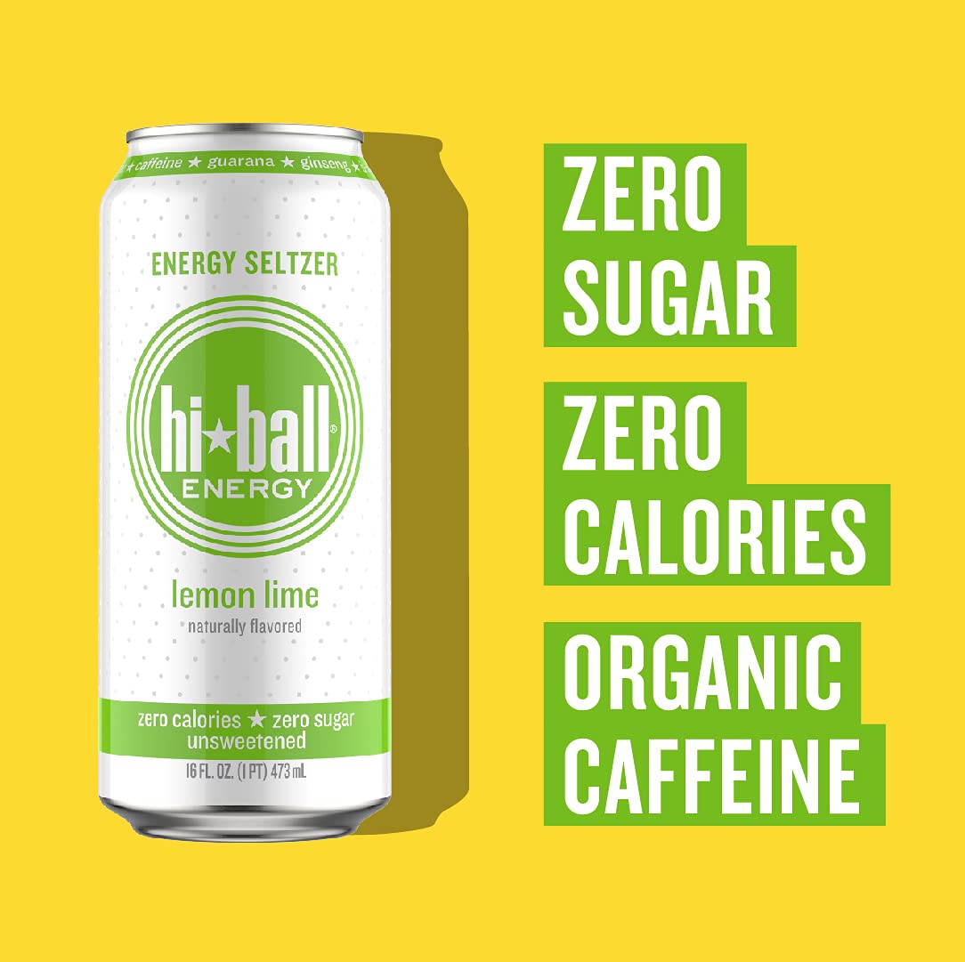 Hiball Energy Seltzer Water. Natural Energy Drink (16 Fl Oz Pack of 8). Lemon Lime