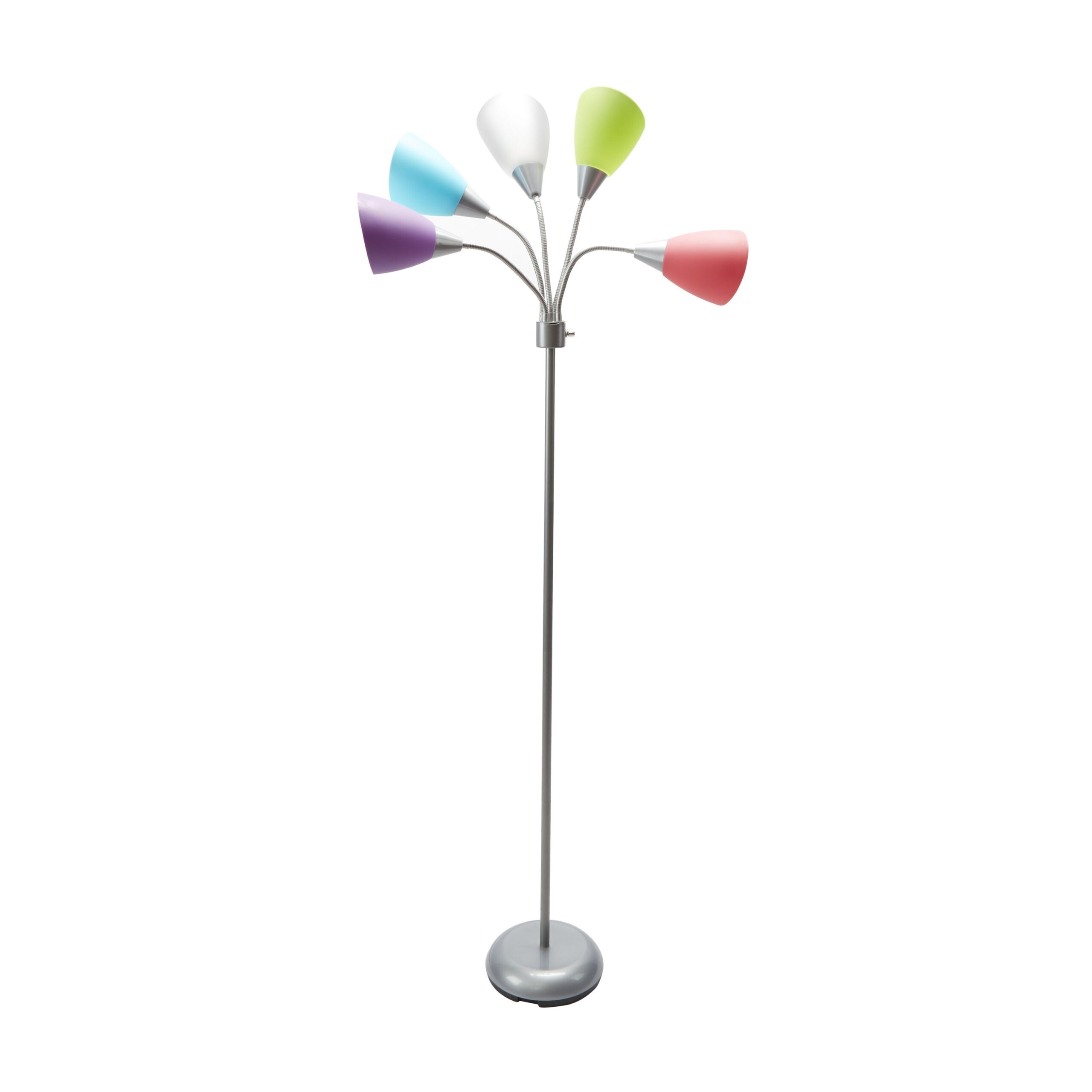 Mainstays 5 Light Floor Lamp. Silver Color with Multi Color Shades Made of Metal