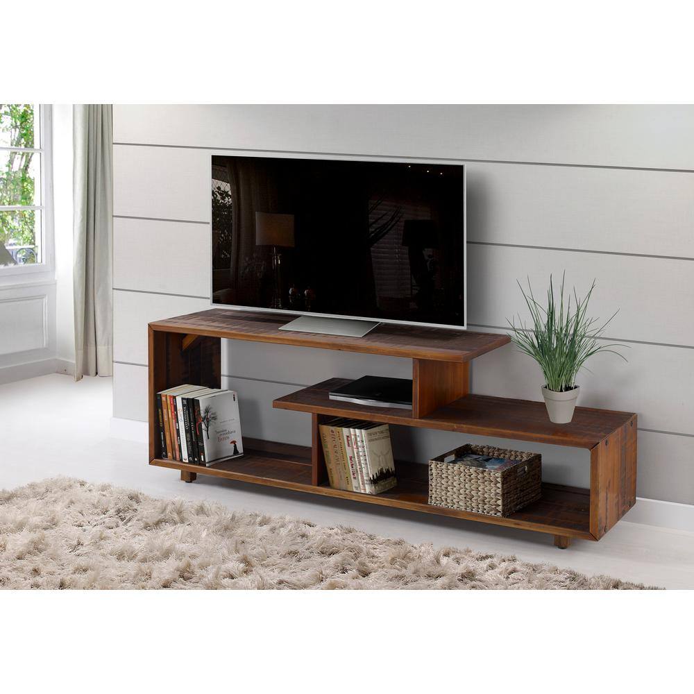 Walker Edison Furniture Company  60 in. Amber Wood TV Stand with Open Storage (Max tv size 65 in.)