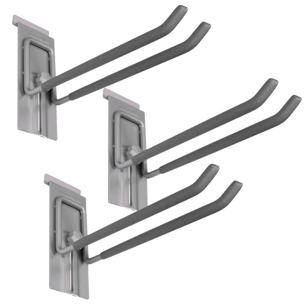 CROWNWALL DHK8-L-3P Slatwall 55 lbs. 8 in. Locking Double Hook (3-Pack)