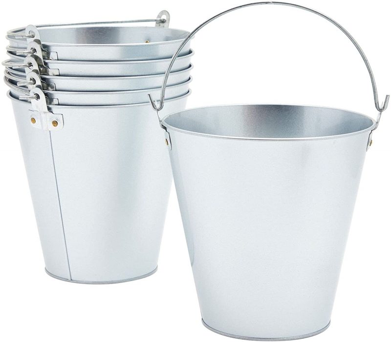 Juvale Galvanized Metal Ice Bucket Pails. 7 Inch. 6 Pack. Silver